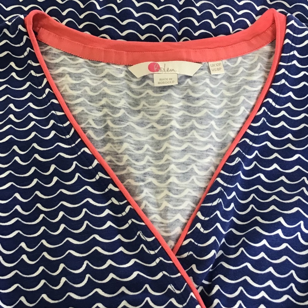 Boden Summer Dress Women’s 8 Petite Blue White Coral Like New - Picture 5 of 15